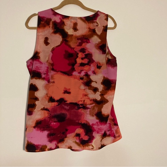 Ann Taylor Loft Ruffle Front Sleeveless Shirt | Size XL | Red-Pink-Orange-Black - Picture 3 of 9